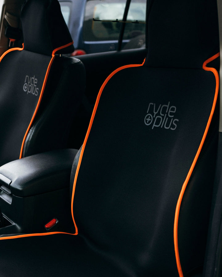 TRADIE CAR SEAT PROTECTOR - Black with Fluro Orange Binding