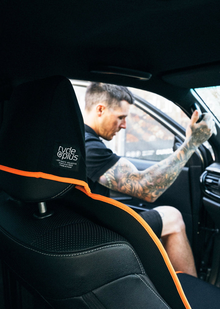 TRADIE CAR SEAT PROTECTOR - Black with Fluro Orange Binding
